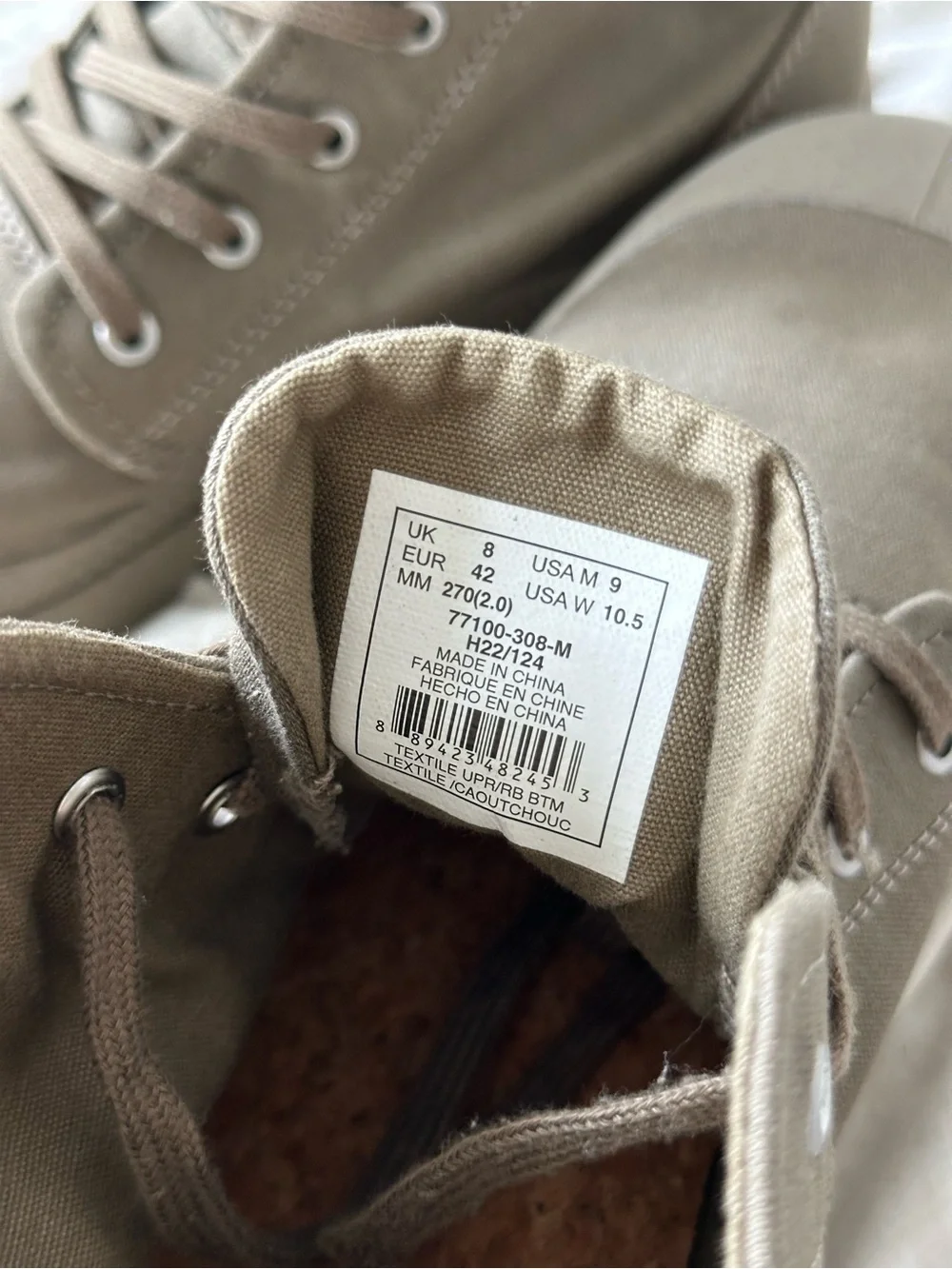 Palladium Taupe Green-Stitch Canvas High-Top Boots